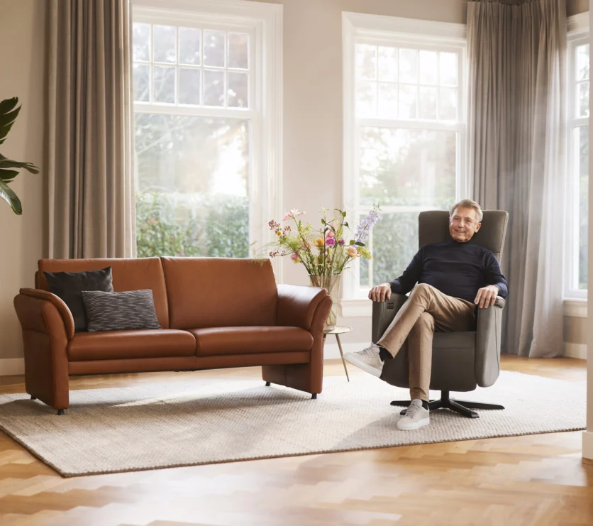 Sf B Serie Harris Relaxstoel Leer Bolzano Grey Chianti Relaxbank Leer Bolzano Cognac Man 203481